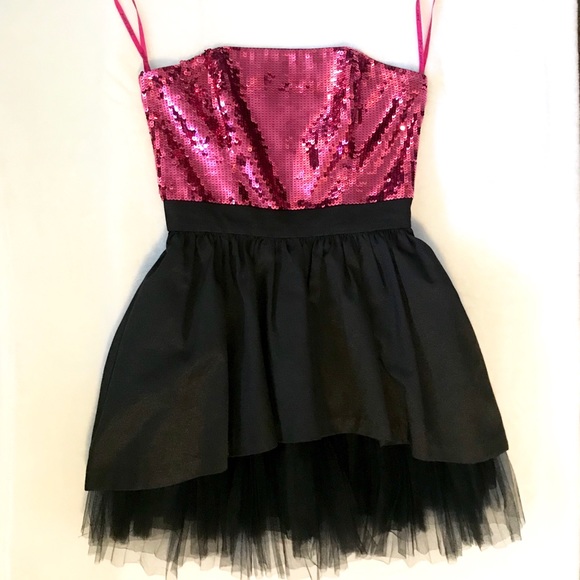 Betsey Johnson Pink Black Sequin Mini Tulle Dress - Picture 2 of 8